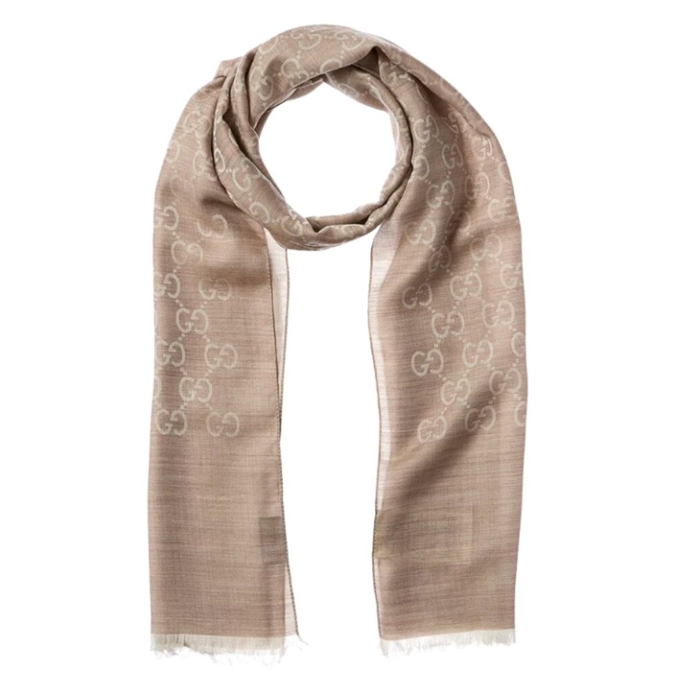 Gucci Logo Small Jacquard Wool & Silk-Blend Scarf NWT